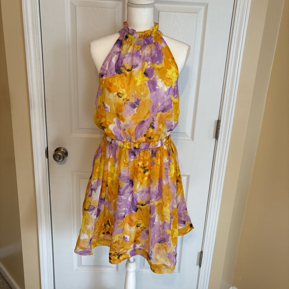 Floral Halter Kids Dress - Yellow and Purple